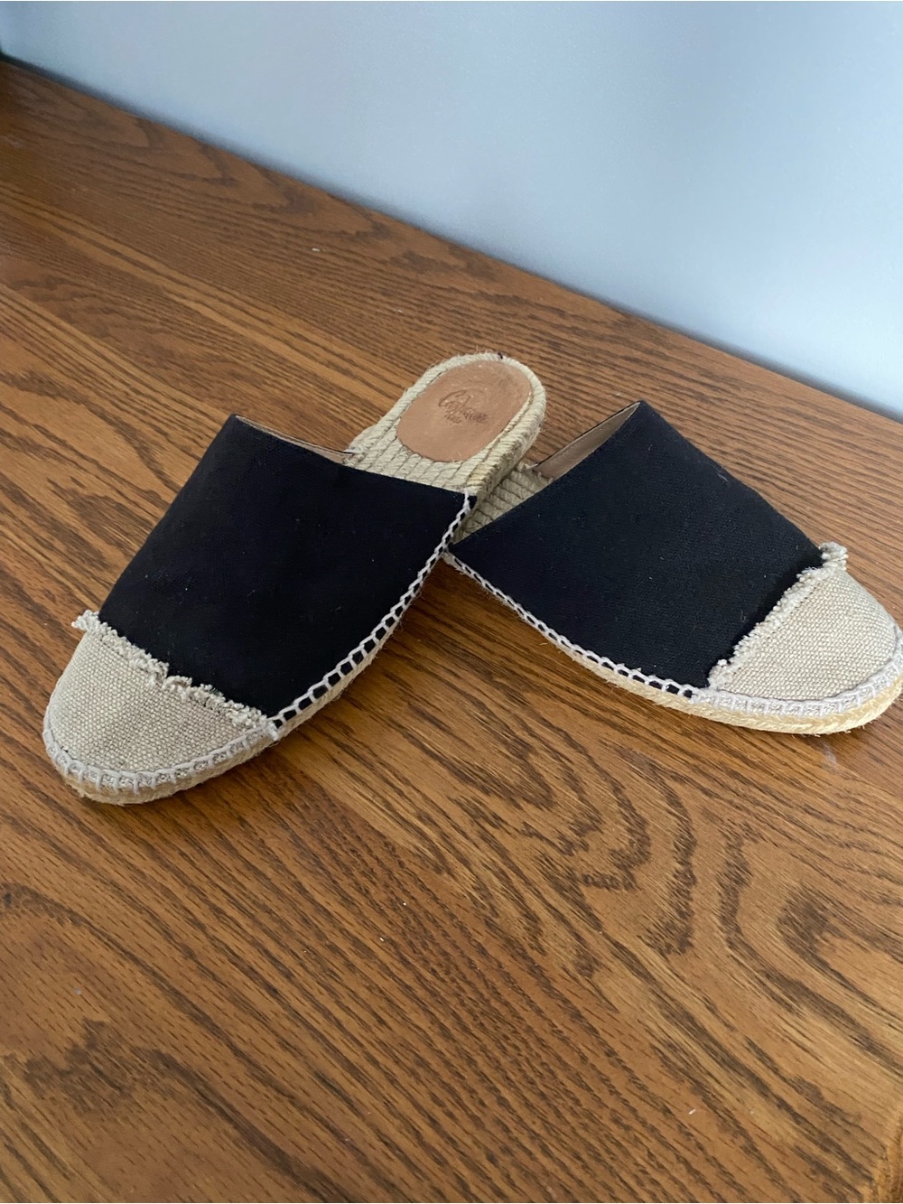 Castaner Black Canvas and Natural Espadrille Mules